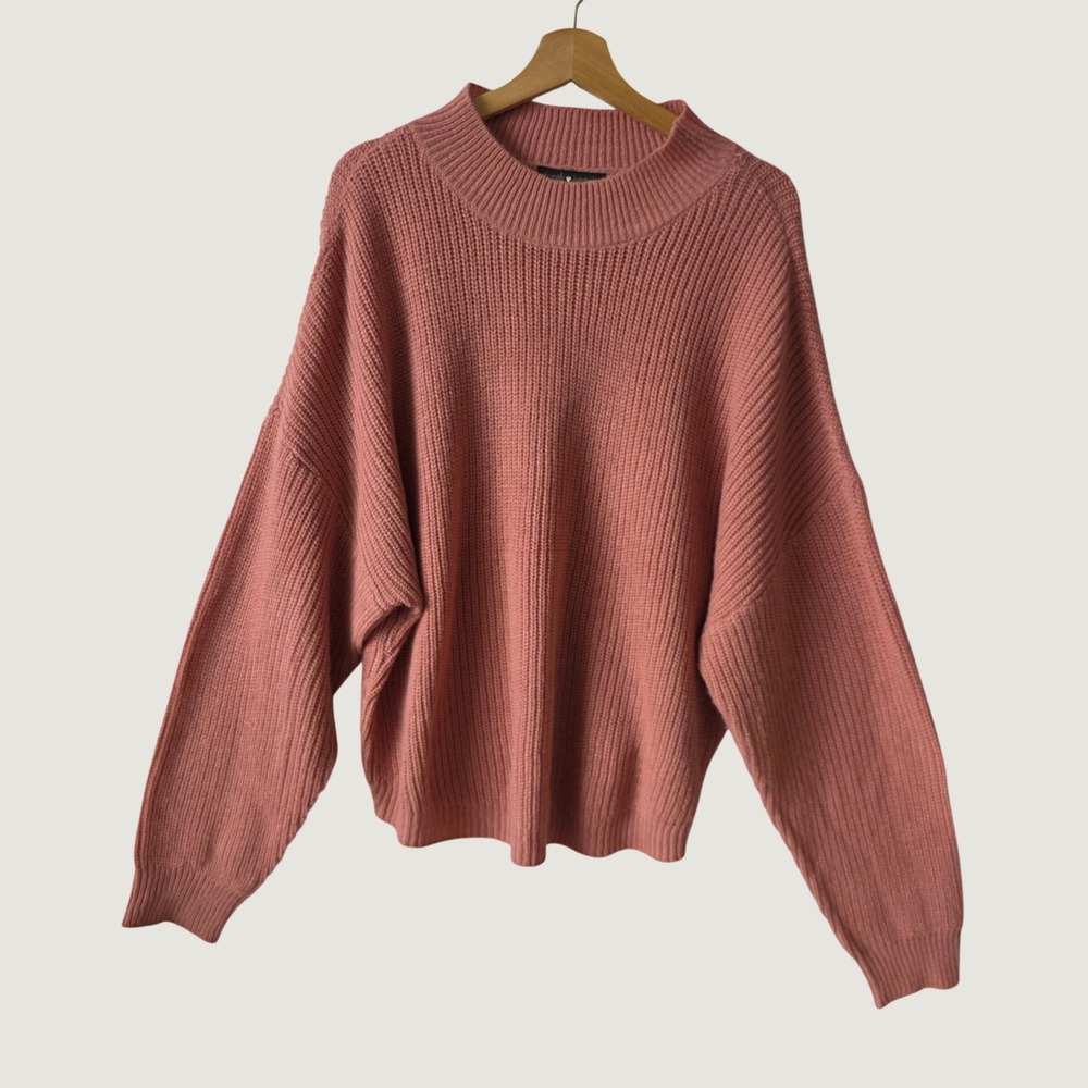 Derek Heart Shaker Stitch Sweater Womens 2X Coral Excellent Mock Neck Oversized